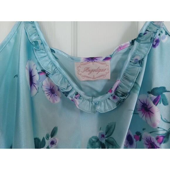 VTG Angelique Blue Floral Silky Feel Ladies Camisole Size Large - Picture 6 of 6